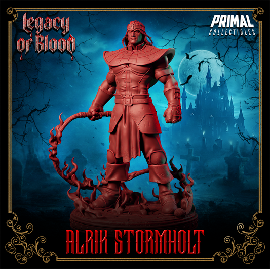 Alrik Stormholt Legacy of Blood resin miniature – 32mm and 75mm scales – detailed 3D printed fantasy figure – tabletop RPG collectible