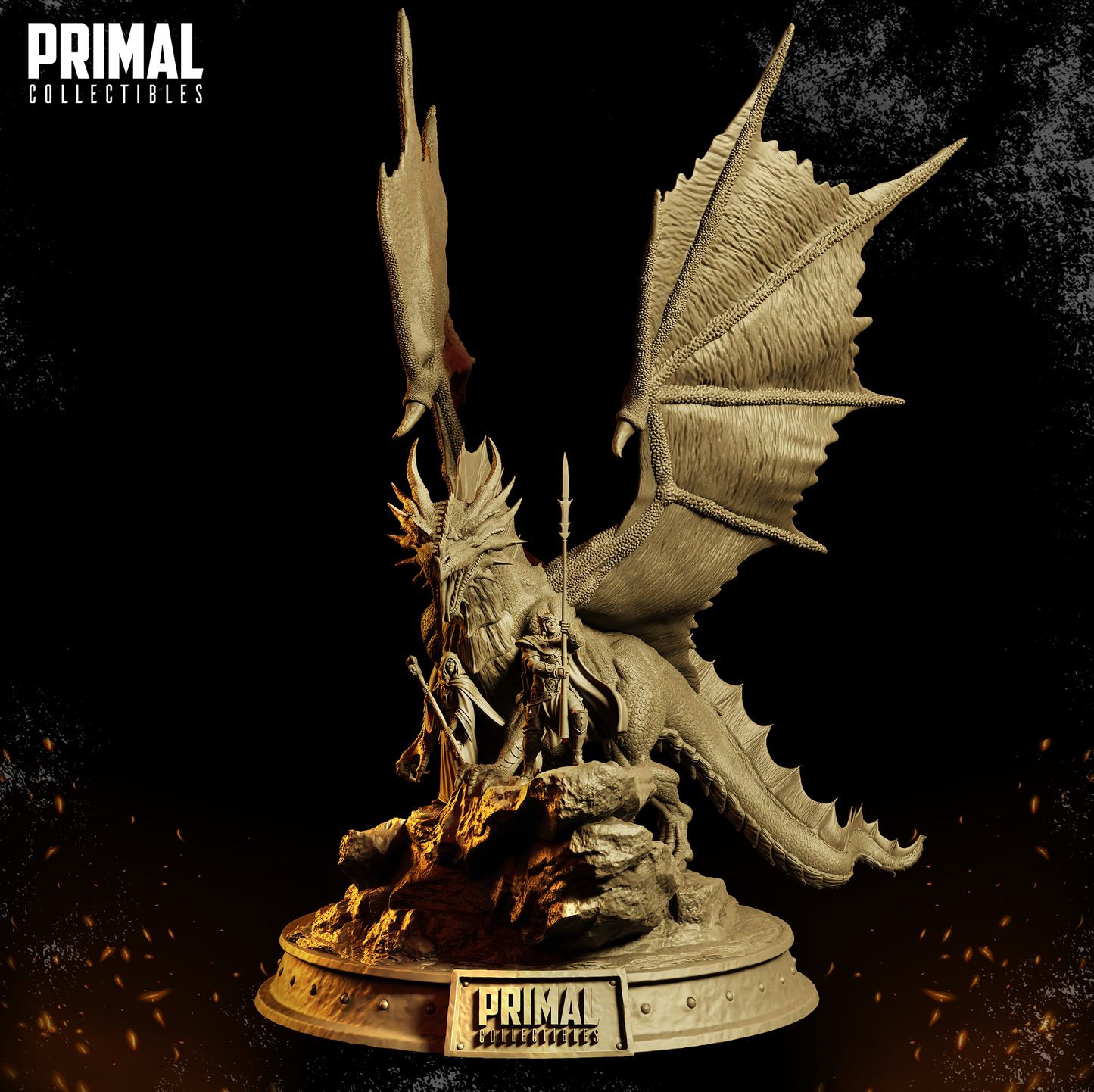 Diorama de Hermanos y Dragón: Escena de fantasía legendaria de PRIMAL Collectibles