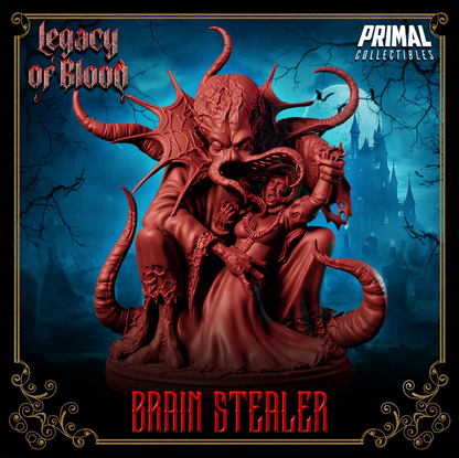 Brain Stealer resin miniature by Primal Collectibles – tentacled aberration devouring victim, 32mm or 75mm scale horror display for TTRPGs