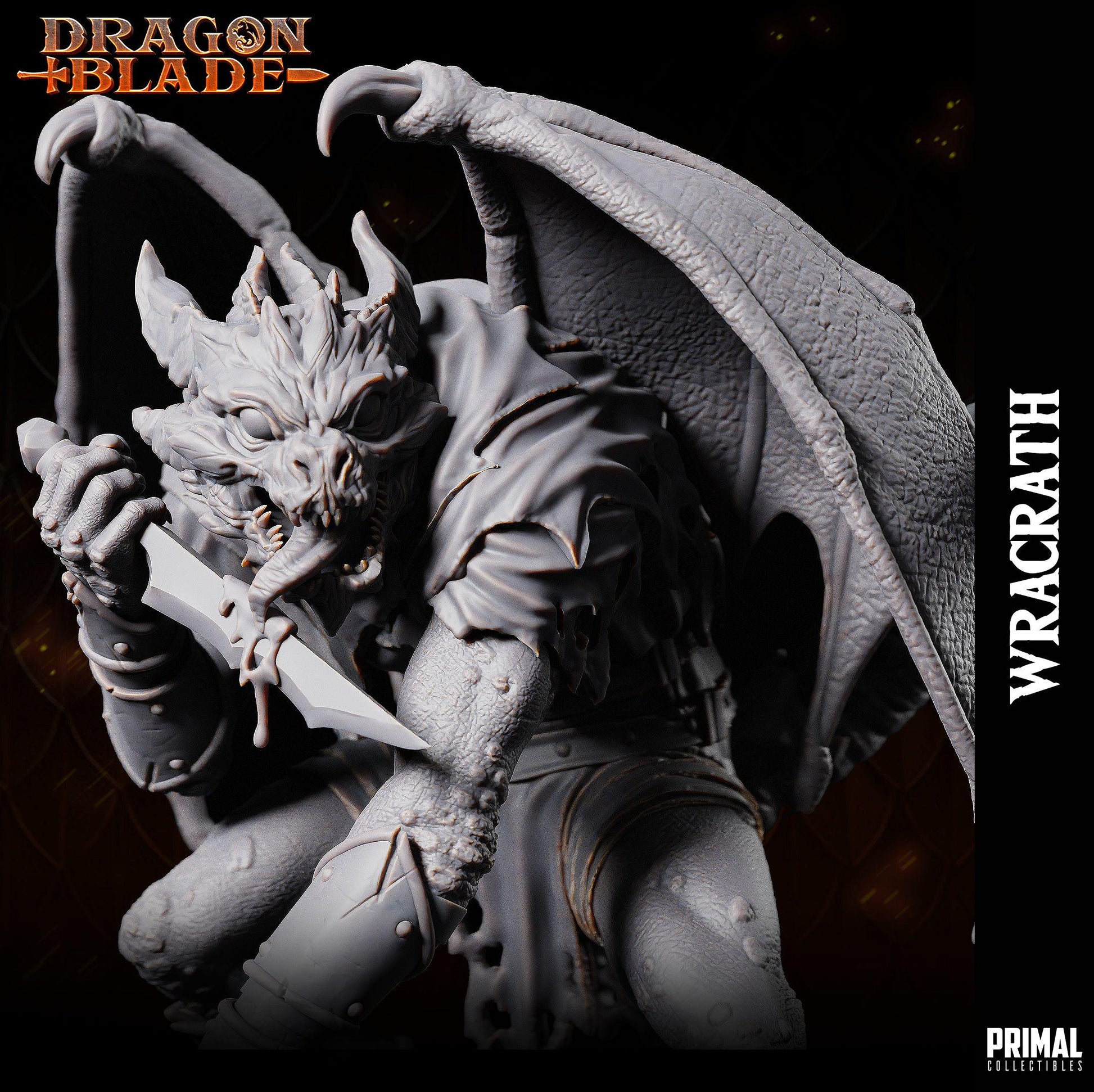 3D printed monster figure with claws, fangs, and detailed base