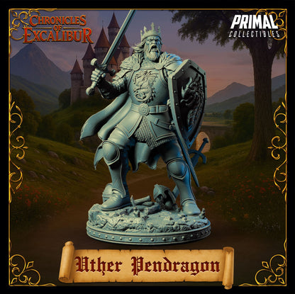 King Uther Pendragon figure in full armor holding a sword