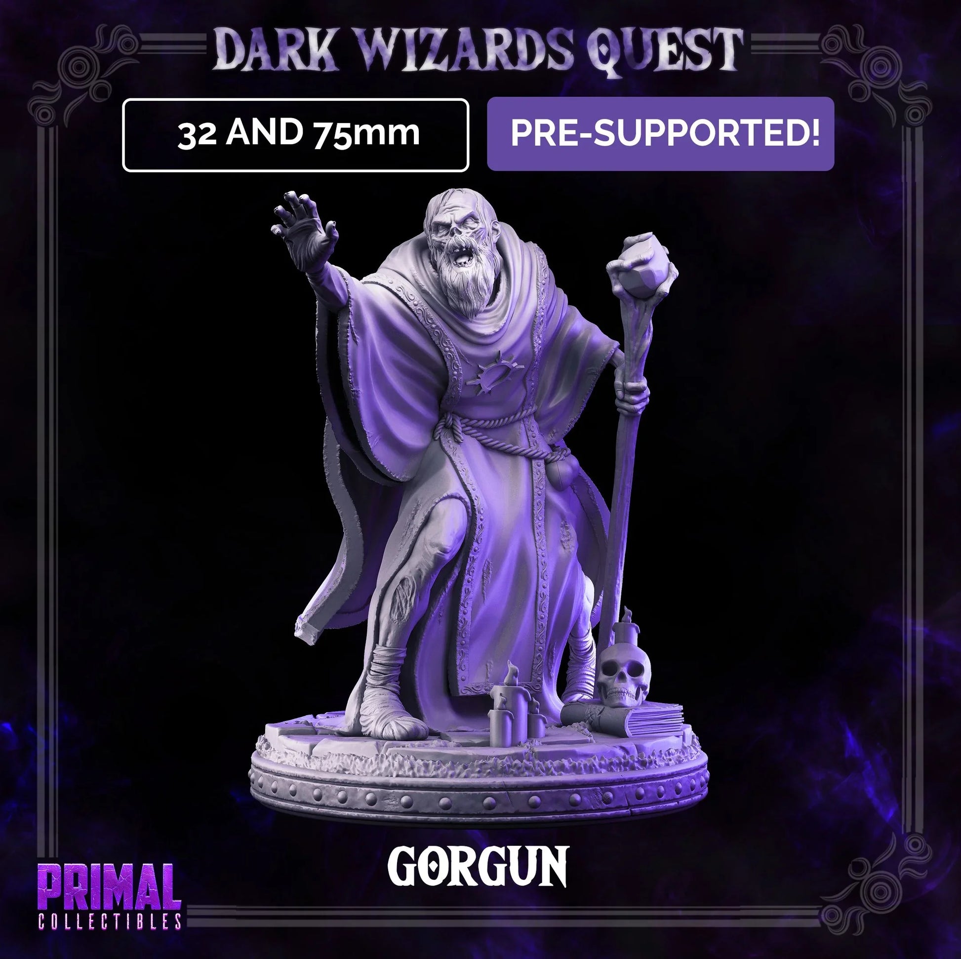 Undead zombie wizard miniature for D&D, Pathfinder, and fantasy tabletop RPGs – Gorgun by Primal Collectibles