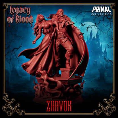 Zhavok Vampire Lord resin miniature – undead boss villain with enthralled victim for D&D, Pathfinder and tabletop RPG campaigns – paintable resin figure
