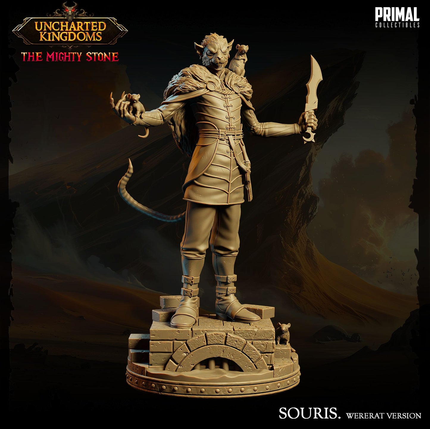 Ratman Souris Wererat miniature from Uncharted Kingdoms, detailed resin model for D&D and TTRPG campaigns, printed by D&K Custom Prints