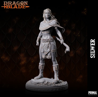 Gray figurine with 'Dragon Blade' branding on a dark background