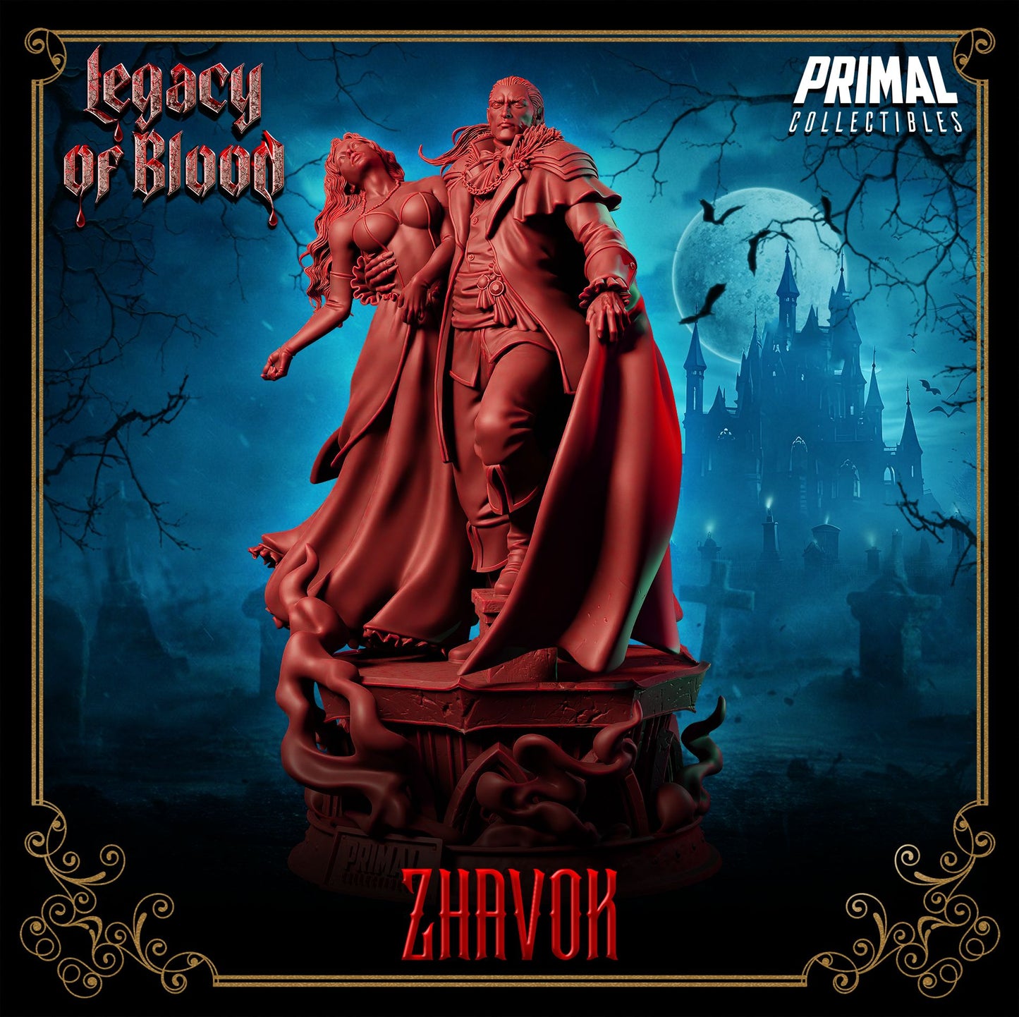 Zhavok Vampire Lord resin miniature – undead boss villain with enthralled victim for D&D, Pathfinder and tabletop RPG campaigns – paintable resin figure