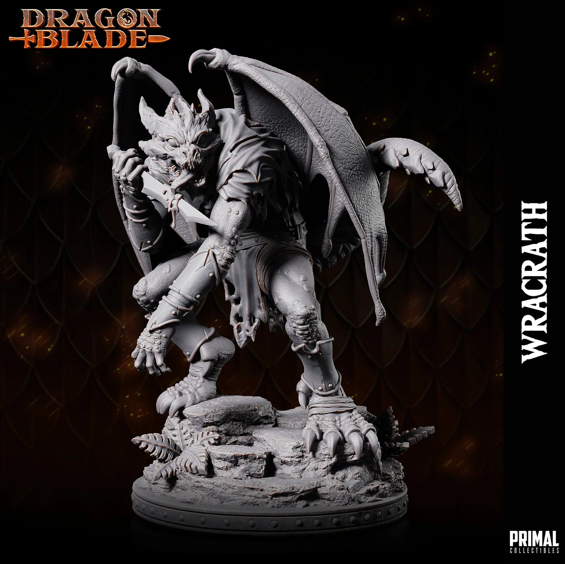 Wracrath dragon demon hybrid miniature with wings and sword
