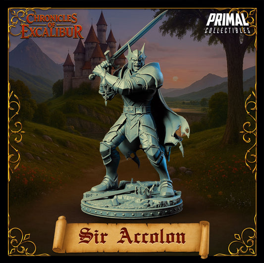Sir Accolon evil knight resin figure with detailed armor ready for painting