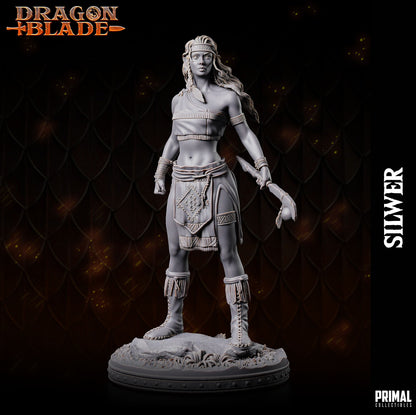 Gray figurine with 'Dragon Blade' branding on a dark background