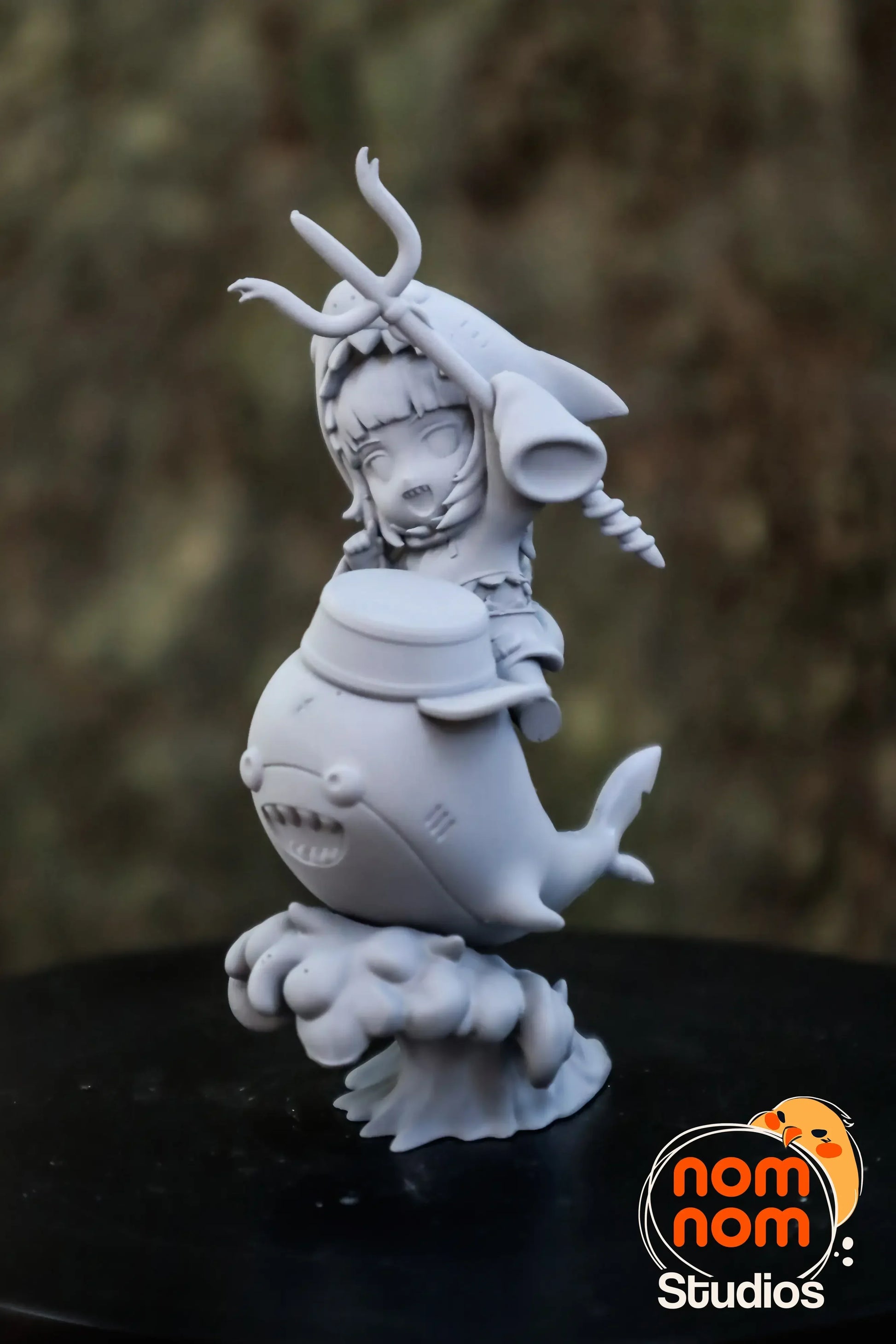 Gray resin Chibi Gawr Gura figure unpainted side view