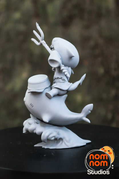 Gray resin Chibi Gawr Gura figure unpainted rear view
