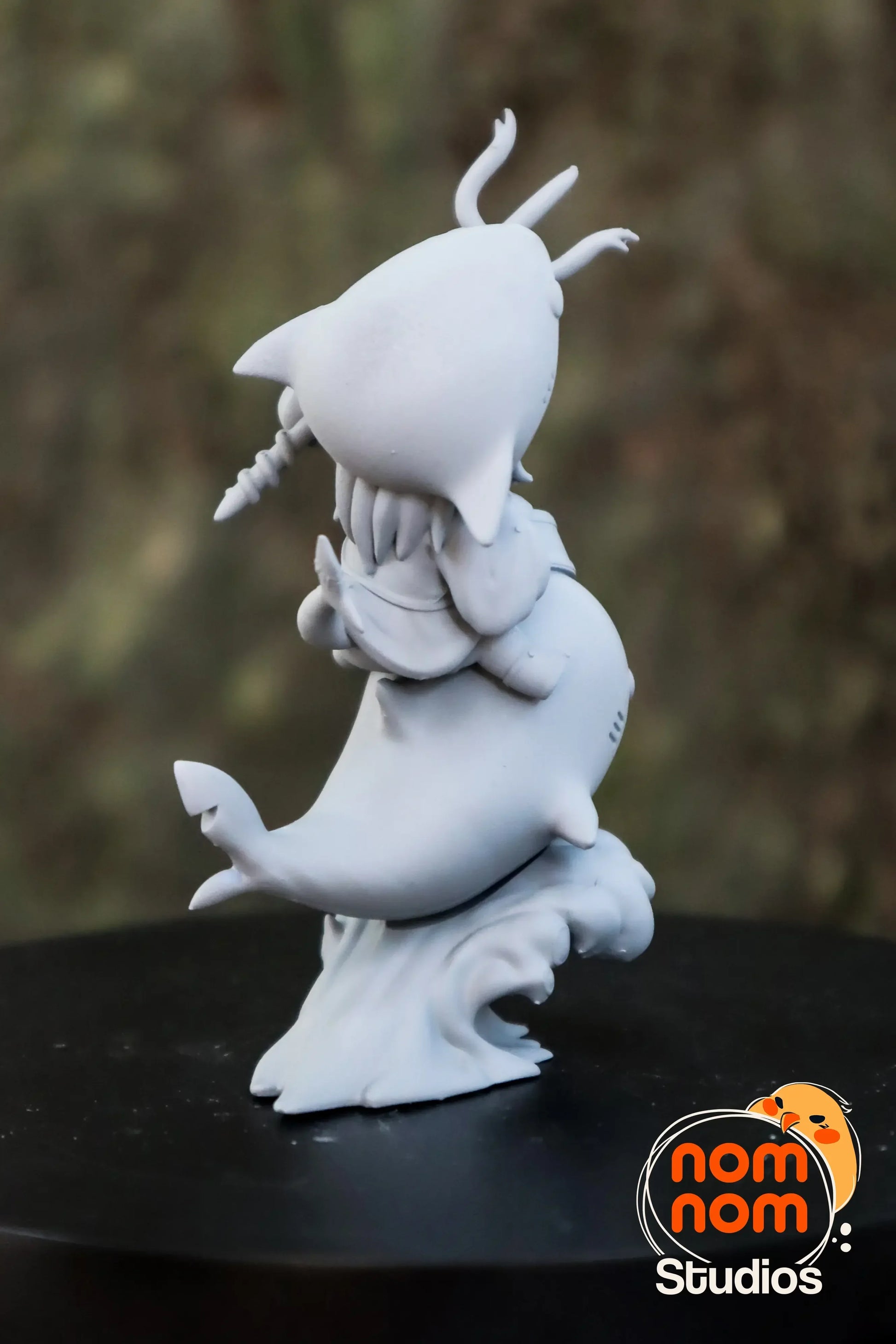 Chibi Gawr Gura 3D printed in gray resin rear view