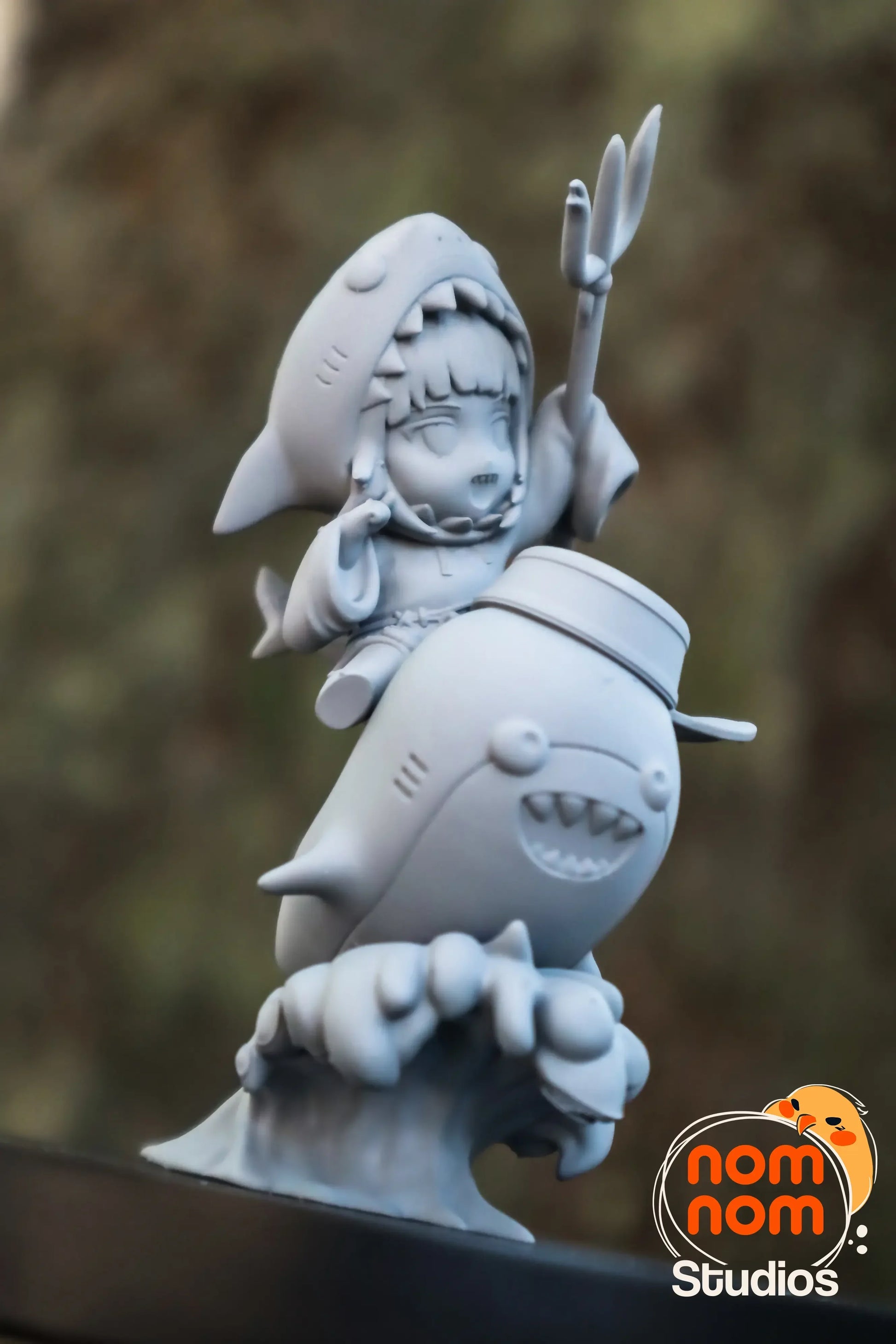 Chibi Gawr Gura 3D printed painted version holding trident on shark