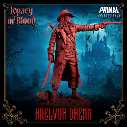 Kaelvor Drenn hunter resin miniature figure or bust – gothic vampire slayer with pistol, sword, long coat, dark fantasy tabletop collectible – D&K Custom Prints