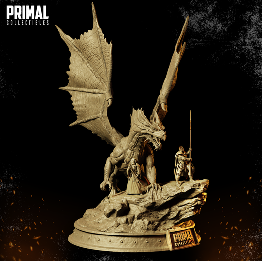 Diorama de Hermanos y Dragón: Escena de fantasía legendaria de PRIMAL Collectibles