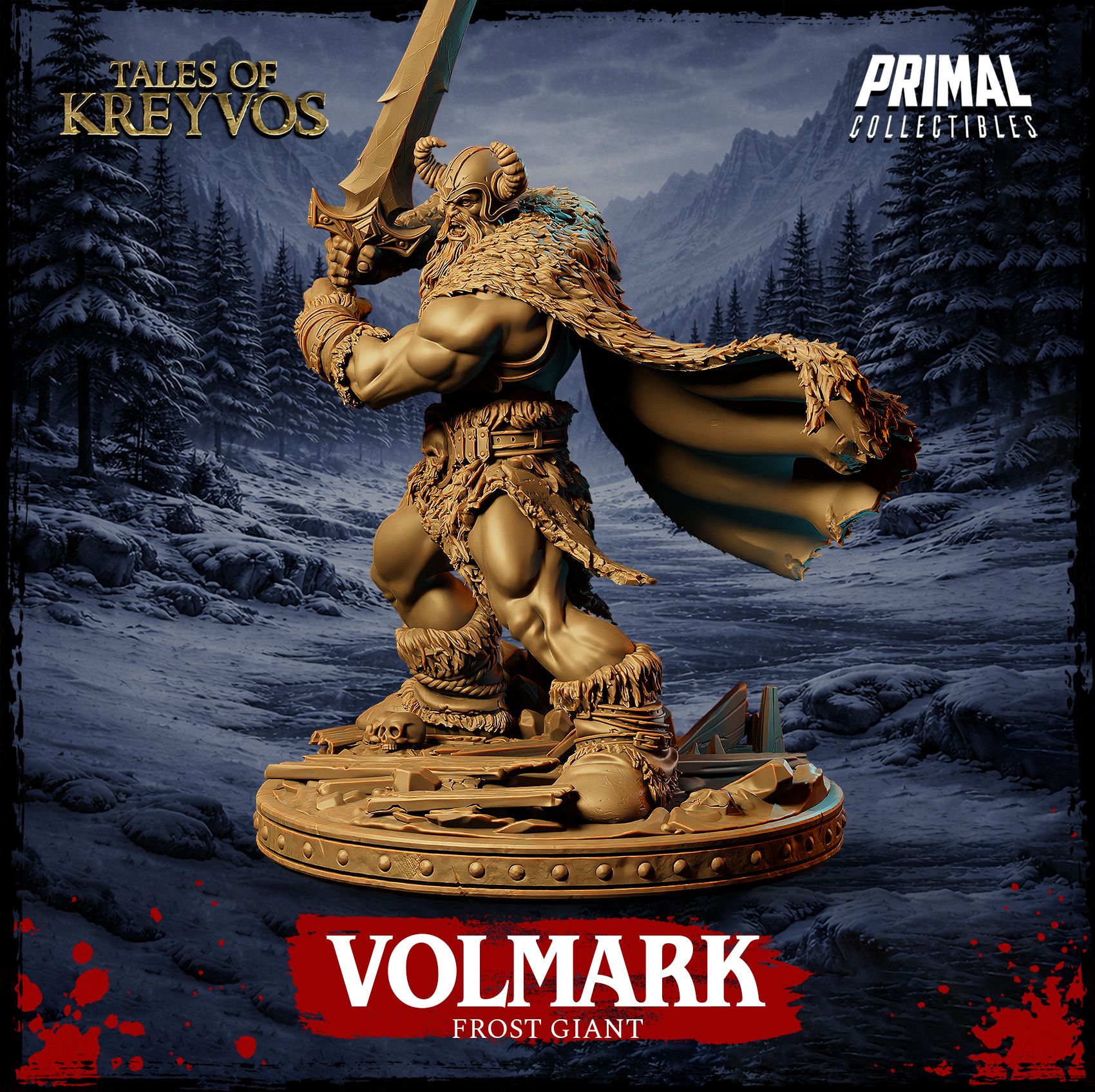 Frost Giant statue from Primal Collectibles with a snowy mountain background