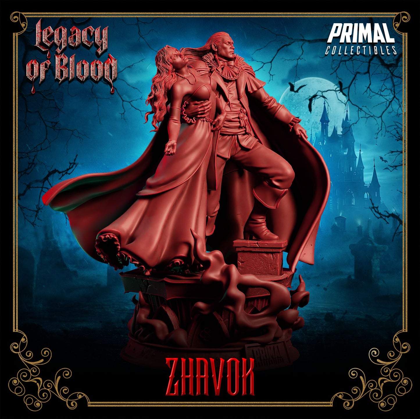 Zhavok Vampire Lord resin miniature – undead boss villain with enthralled victim for D&D, Pathfinder and tabletop RPG campaigns – paintable resin figure