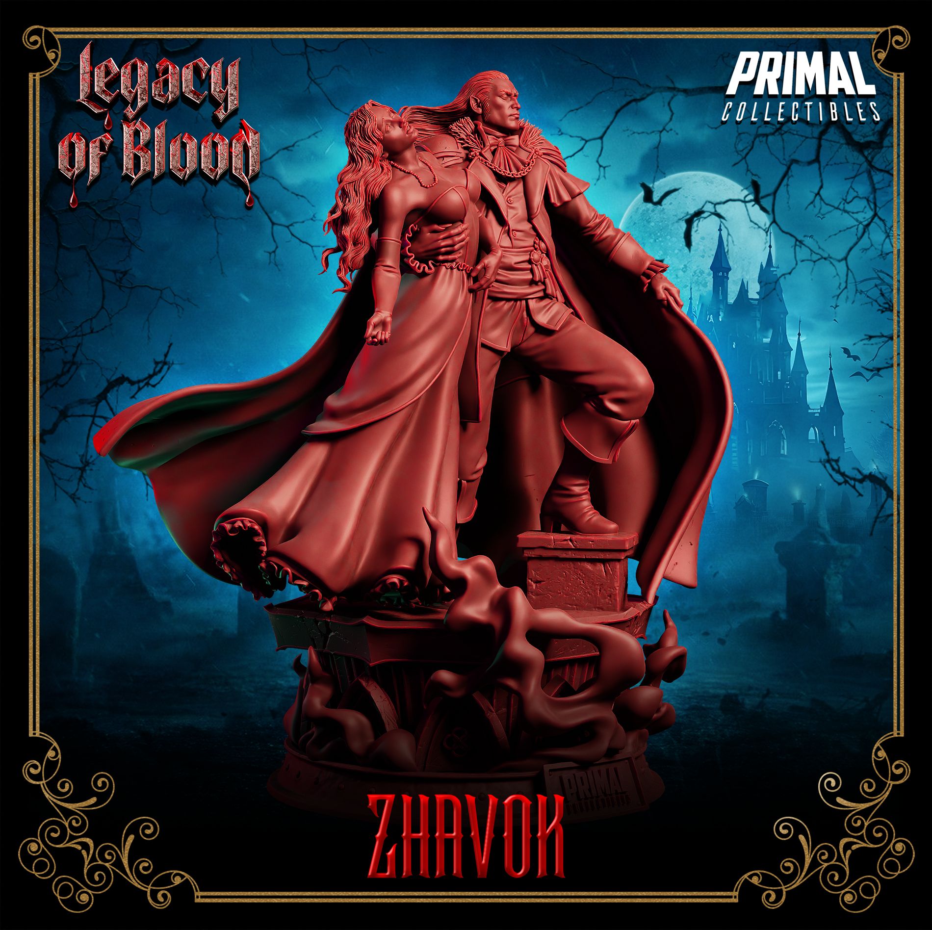 Zhavok Vampire Lord resin miniature – undead boss villain with enthralled victim for D&D, Pathfinder and tabletop RPG campaigns – paintable resin figure