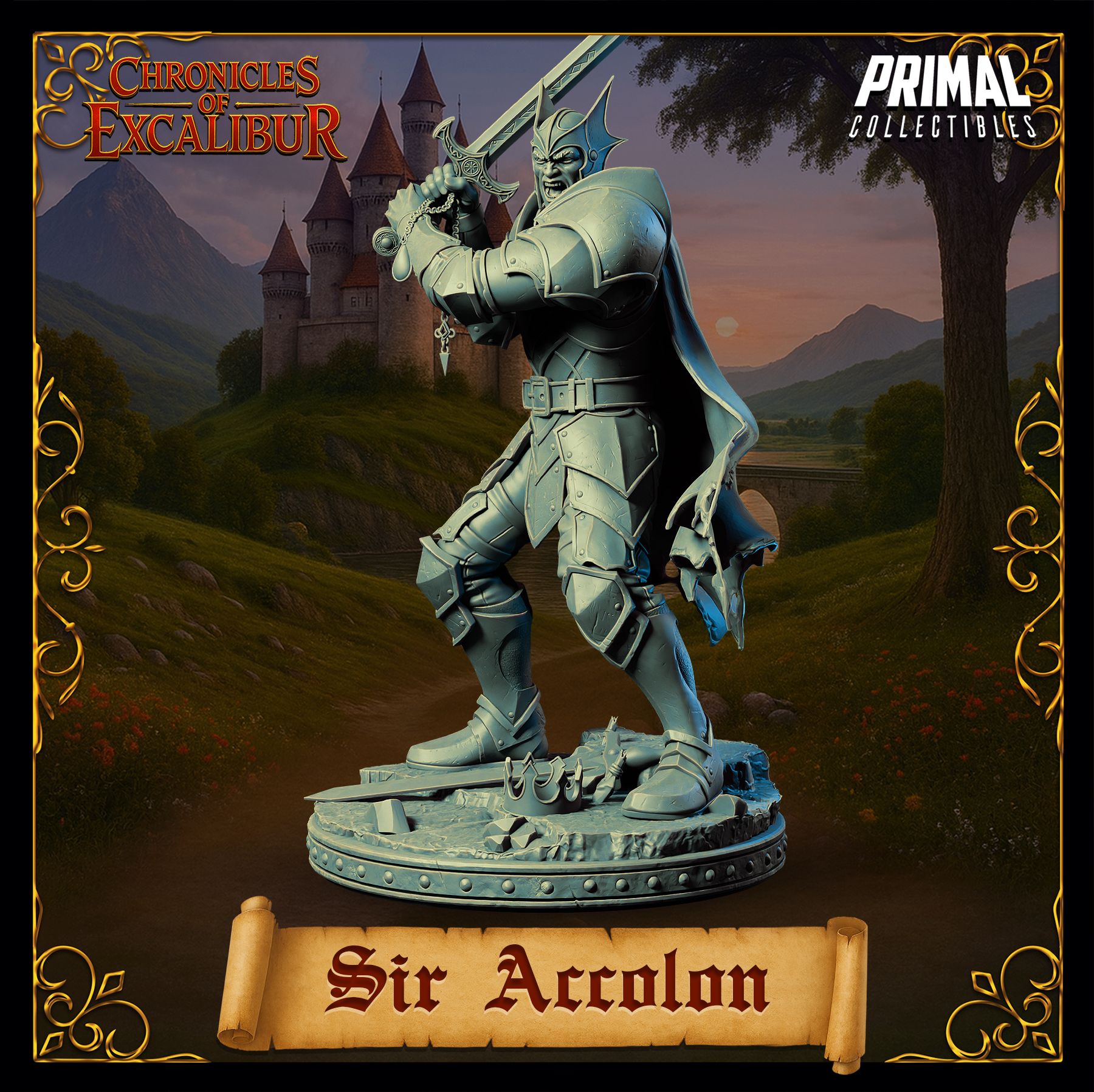 Left side view of Sir Accolon evil knight resin ttrpg miniature