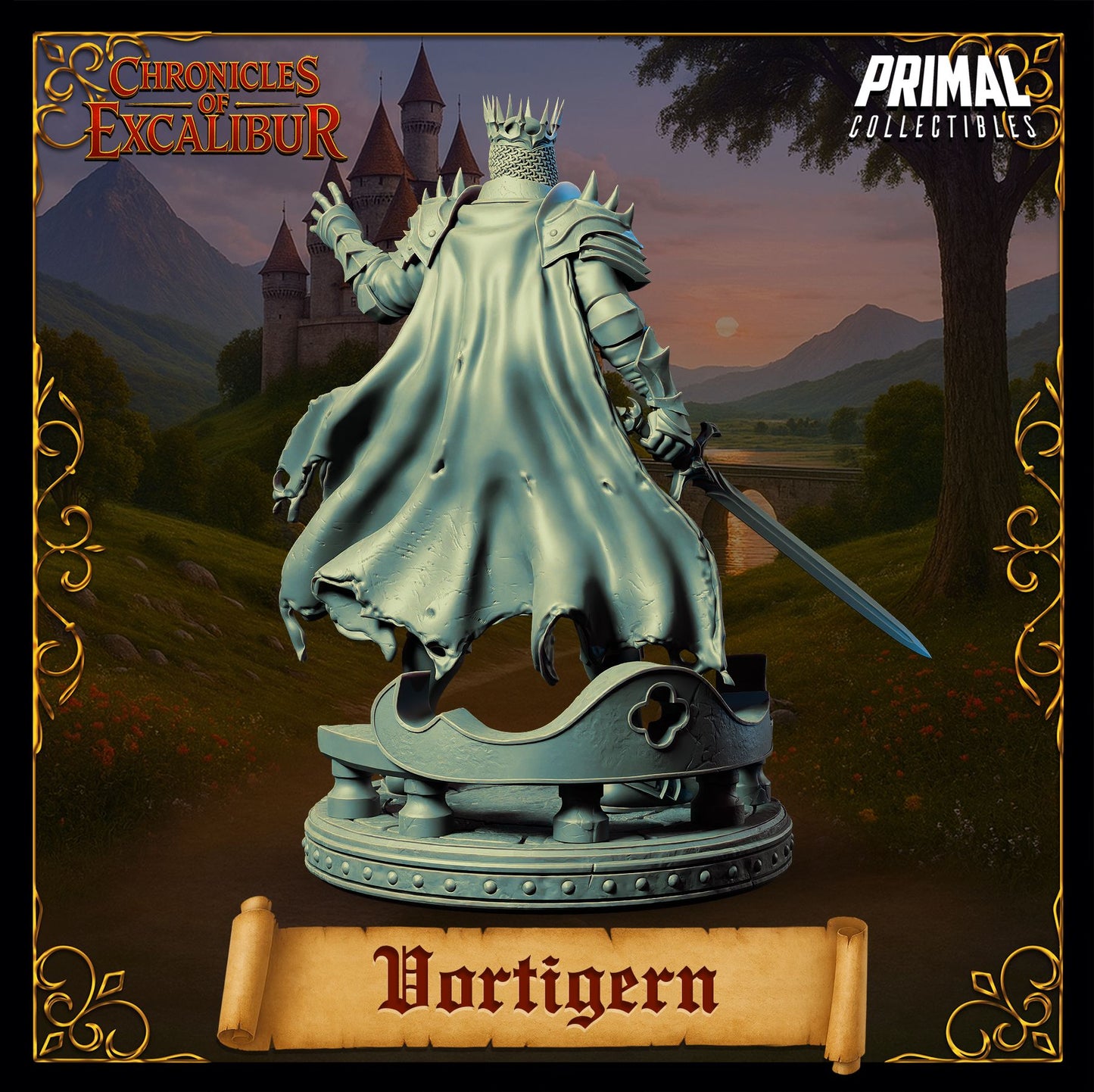 King Vortigern resin figure rear view showing tattered cape and base details