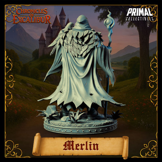 Wizard Merlin resin figure from the Chronicles of Excalibur line crafted for painters and fans of Arthurian fantasy by D&K Custom Prints