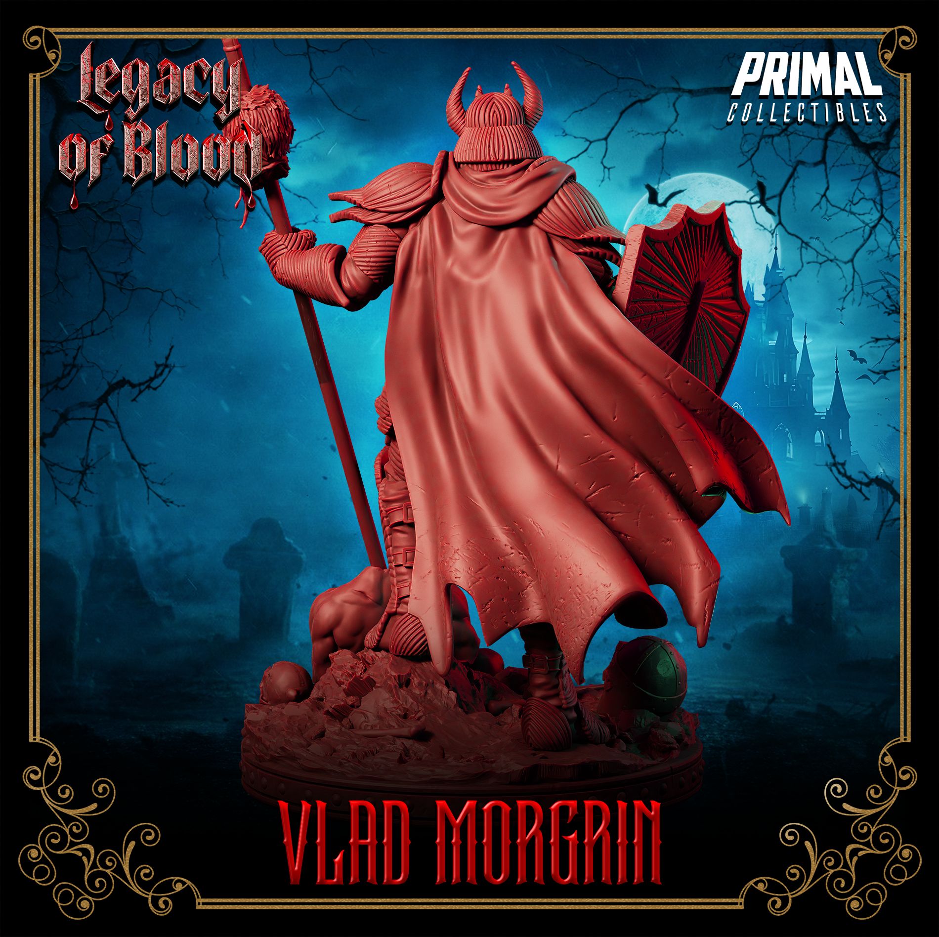 Vlad Morgrin resin miniature rear view with cape and base detail