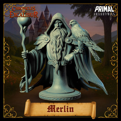 Wizard Merlin resin figure from the Chronicles of Excalibur line crafted for painters and fans of Arthurian fantasy by D&K Custom Prints
