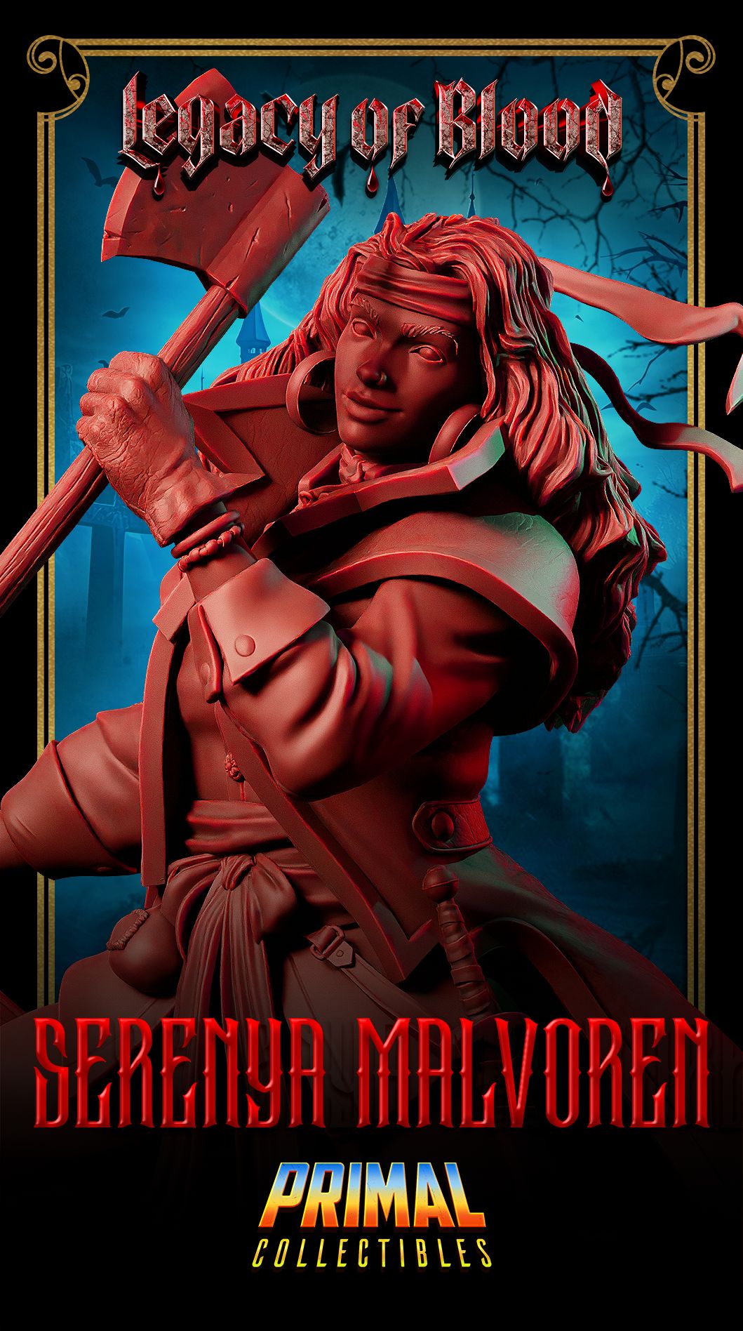 Serenya Malvoren dual-axe hunter resin miniature – human barbarian/fighter RPG hero for D&D and tabletop roleplaying – paintable resin figure