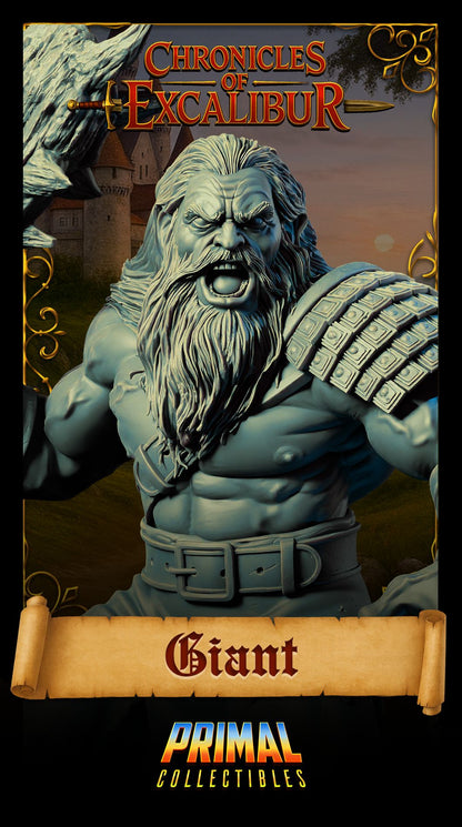 Giant fantasy resin miniature standing on a rocky base ready for painting