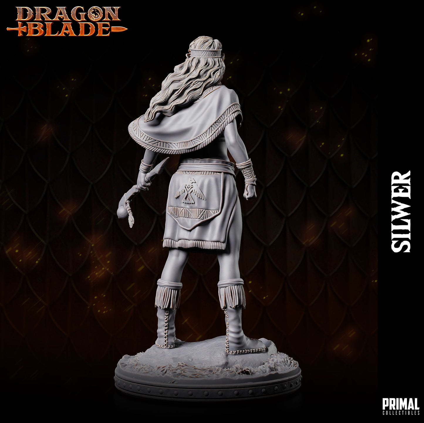 Statue with 'Dragon Blade' branding on a dark background