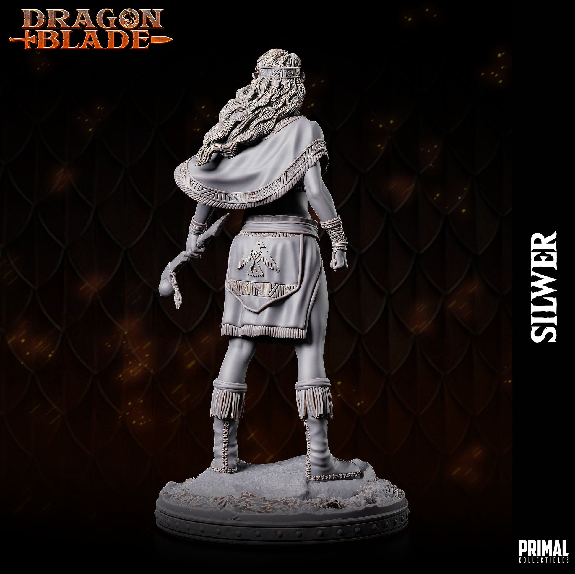 Statue with 'Dragon Blade' branding on a dark background