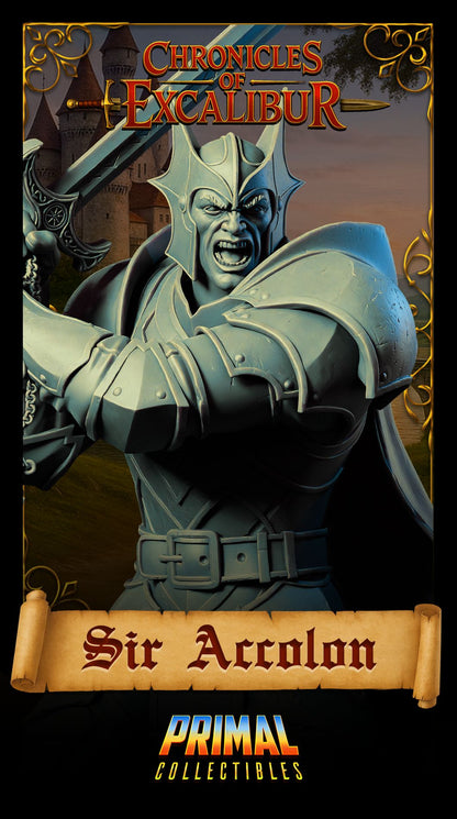 Close up view of Sir Accolon evil knight resin figures face and armor