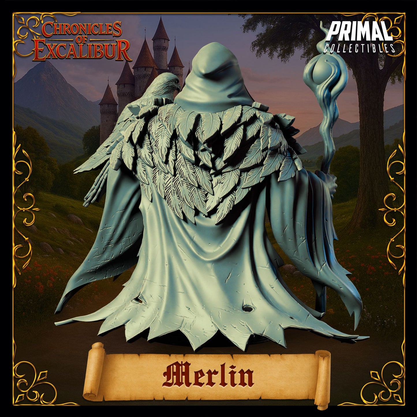 Wizard Merlin resin figure from the Chronicles of Excalibur line crafted for painters and fans of Arthurian fantasy by D&K Custom Prints