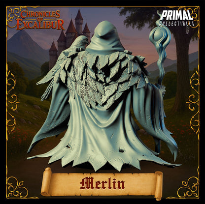 Wizard Merlin resin figure from the Chronicles of Excalibur line crafted for painters and fans of Arthurian fantasy by D&K Custom Prints