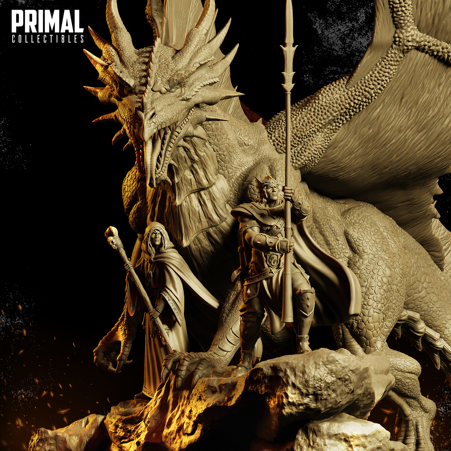 Diorama de Hermanos y Dragón: Escena de fantasía legendaria de PRIMAL Collectibles