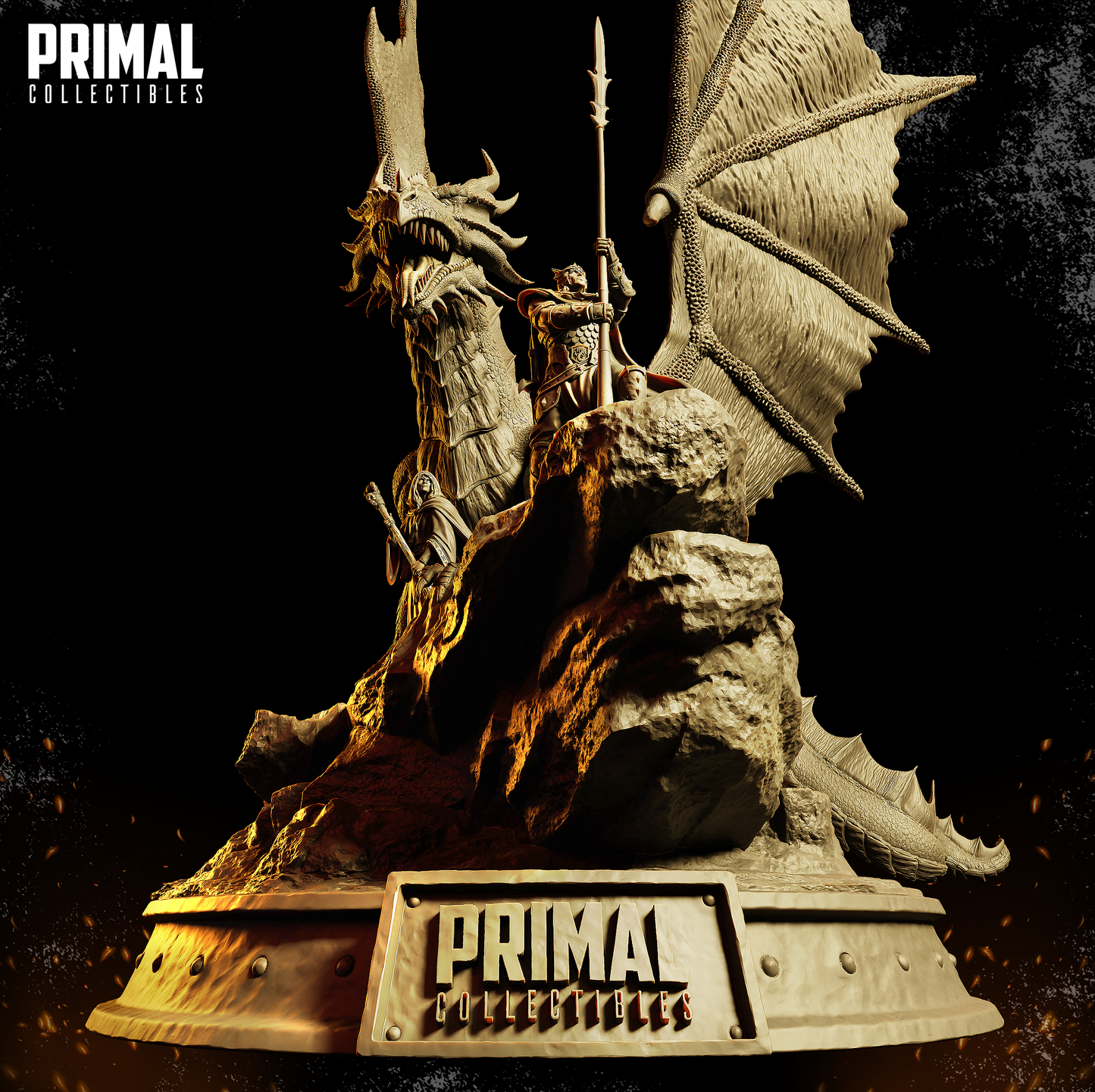 Diorama de Hermanos y Dragón: Escena de fantasía legendaria de PRIMAL Collectibles