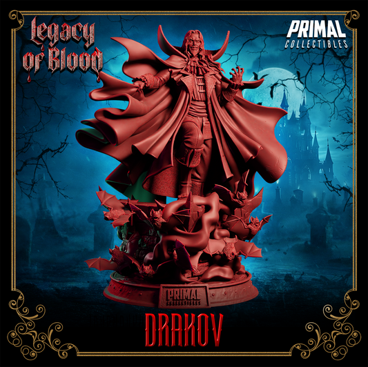 Vampire Lord Drakov miniature by Primal Collectibles – towering 300mm tall undead villain for fantasy TTRPGs and display collectors