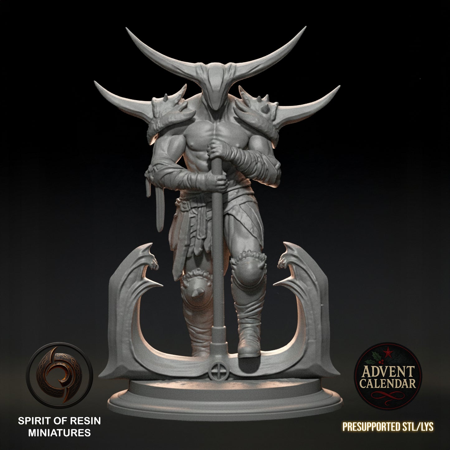 Infernal Sentinel armored demon guardian resin miniature with a 2-handed axe