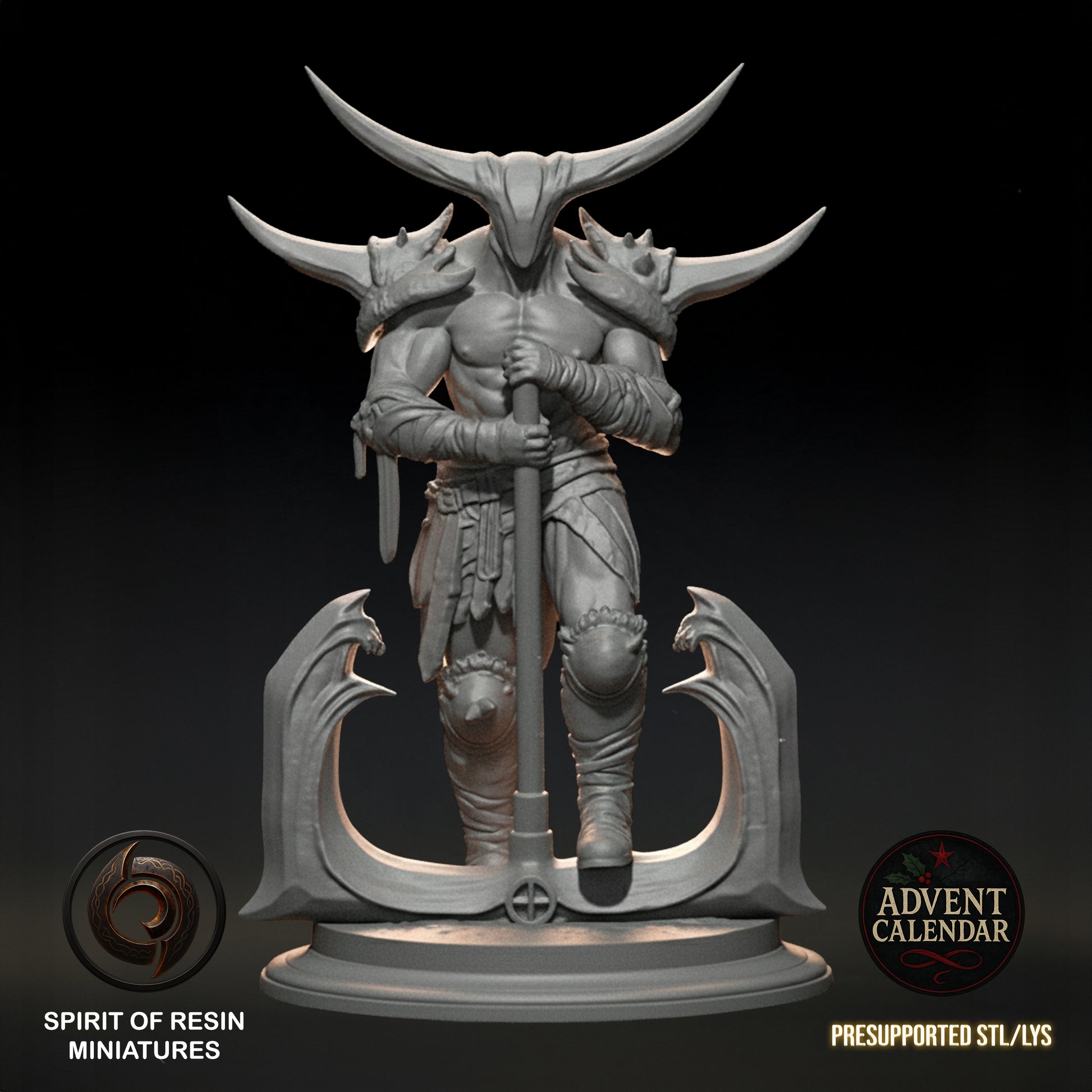 Infernal Sentinel armored demon guardian resin miniature with a 2-handed axe
