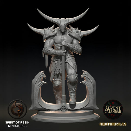 Infernal Sentinel armored demon guardian resin miniature with a 2-handed axe