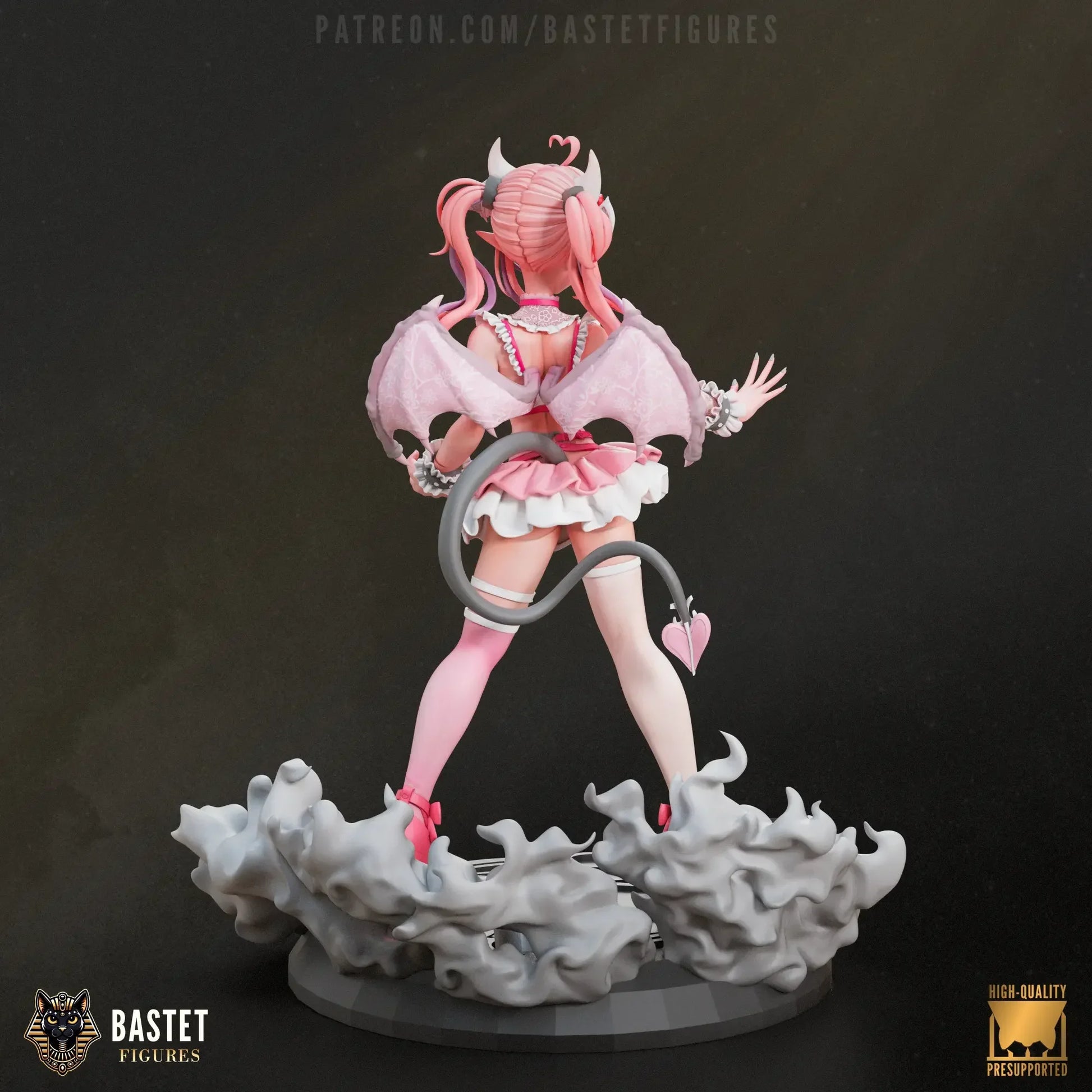Rear view of Ironmouse figurine showing twin tails and ruffled skirt