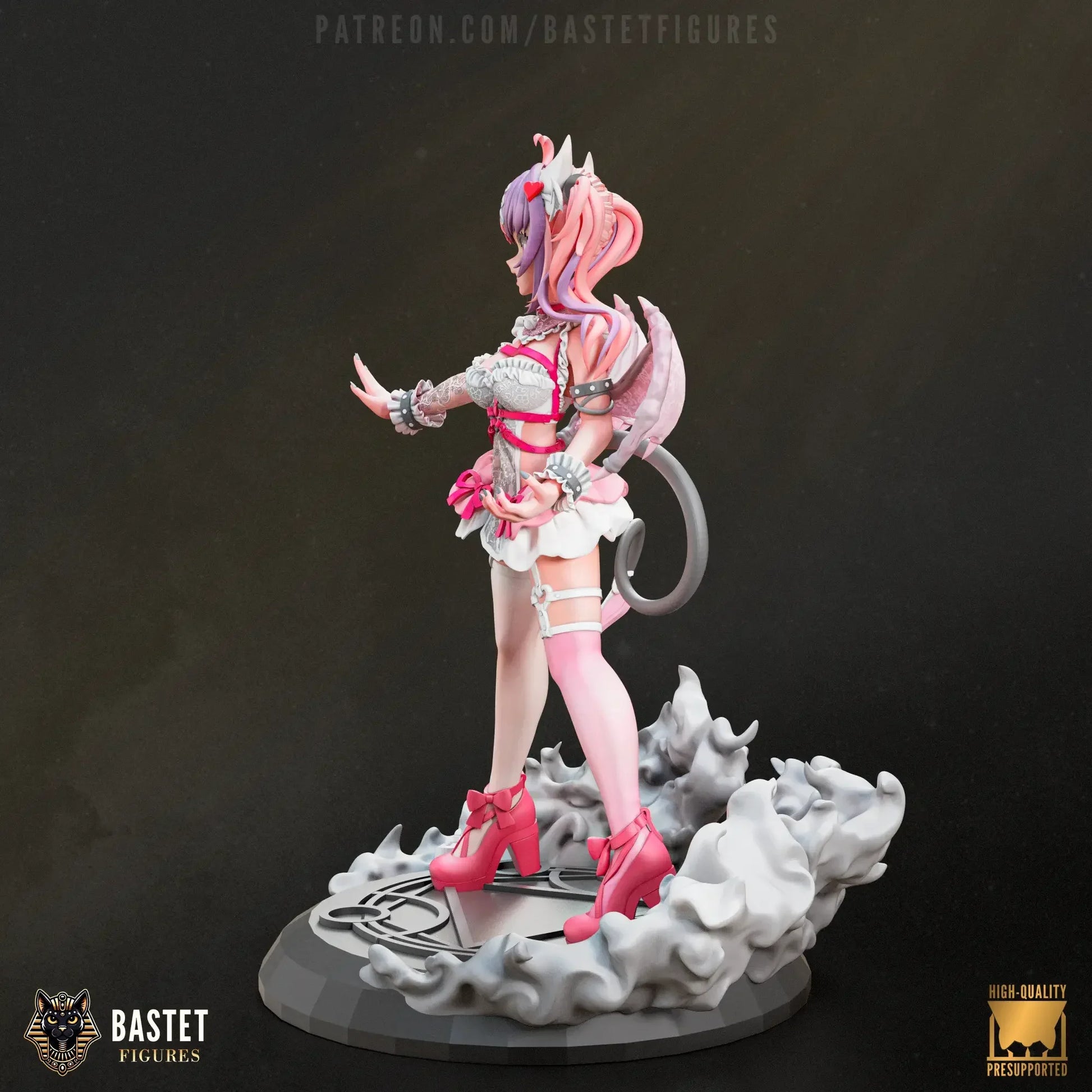 Side view of Ironmouse miniature with heart-shaped tail and wings