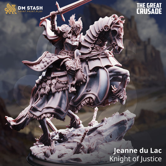 Jeanne du Lac Knight of Justice mounted human hero resin miniature 32mm scale sword raised base included
