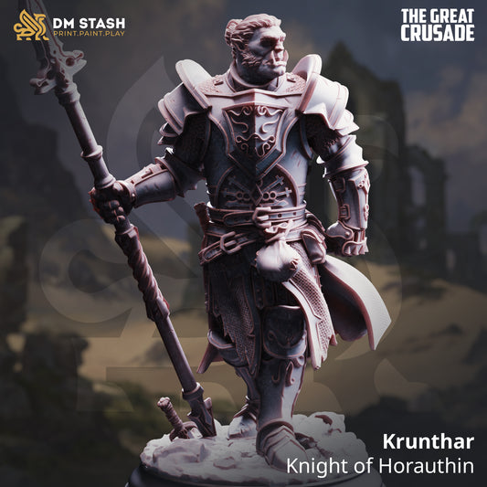Krunthar Knight of Horauthin human knight resin miniature 32mm scale staff and armor base included