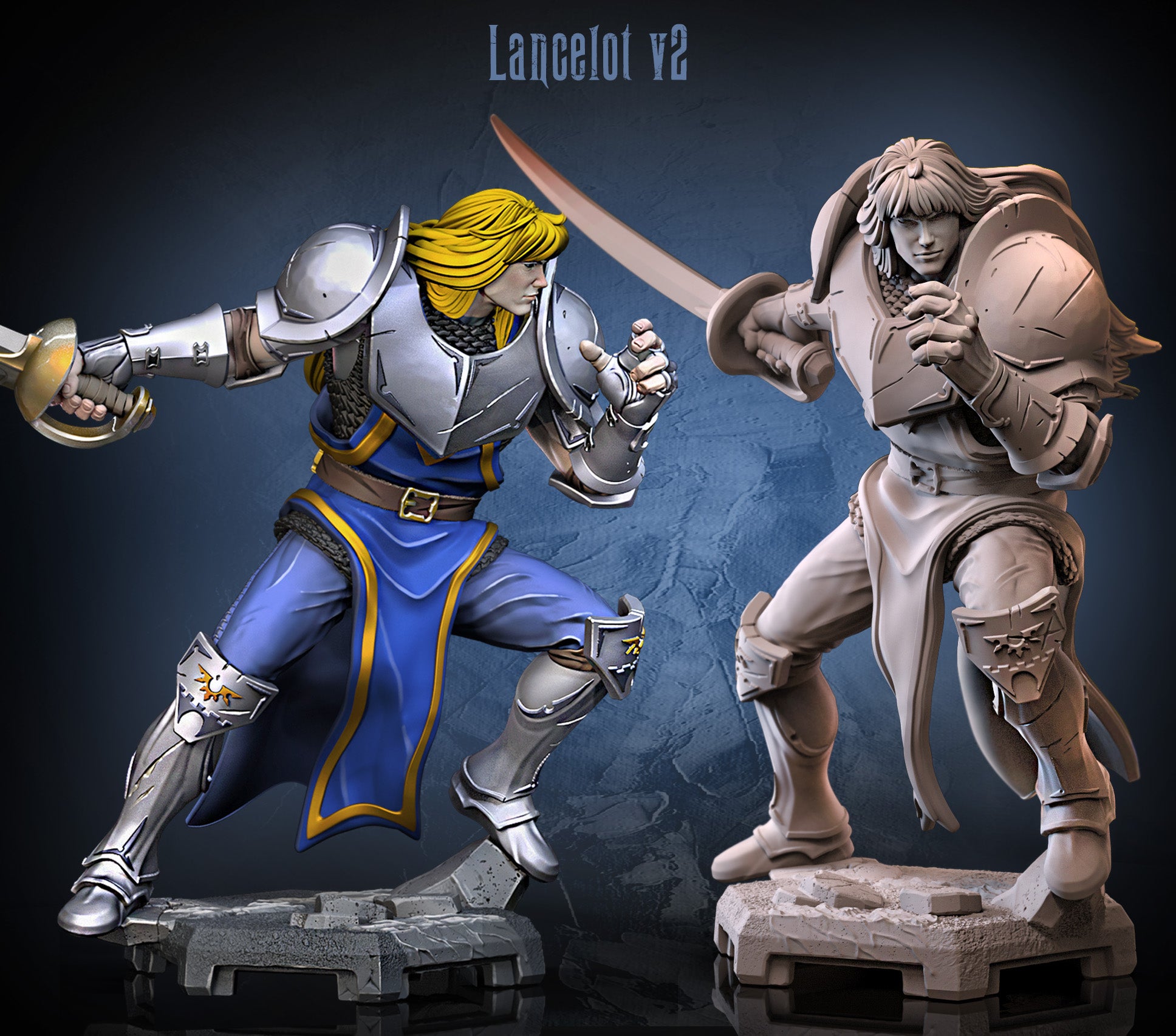 Lancelot v2 Heroic Knight Miniature in 32mm and 75mm scales.
