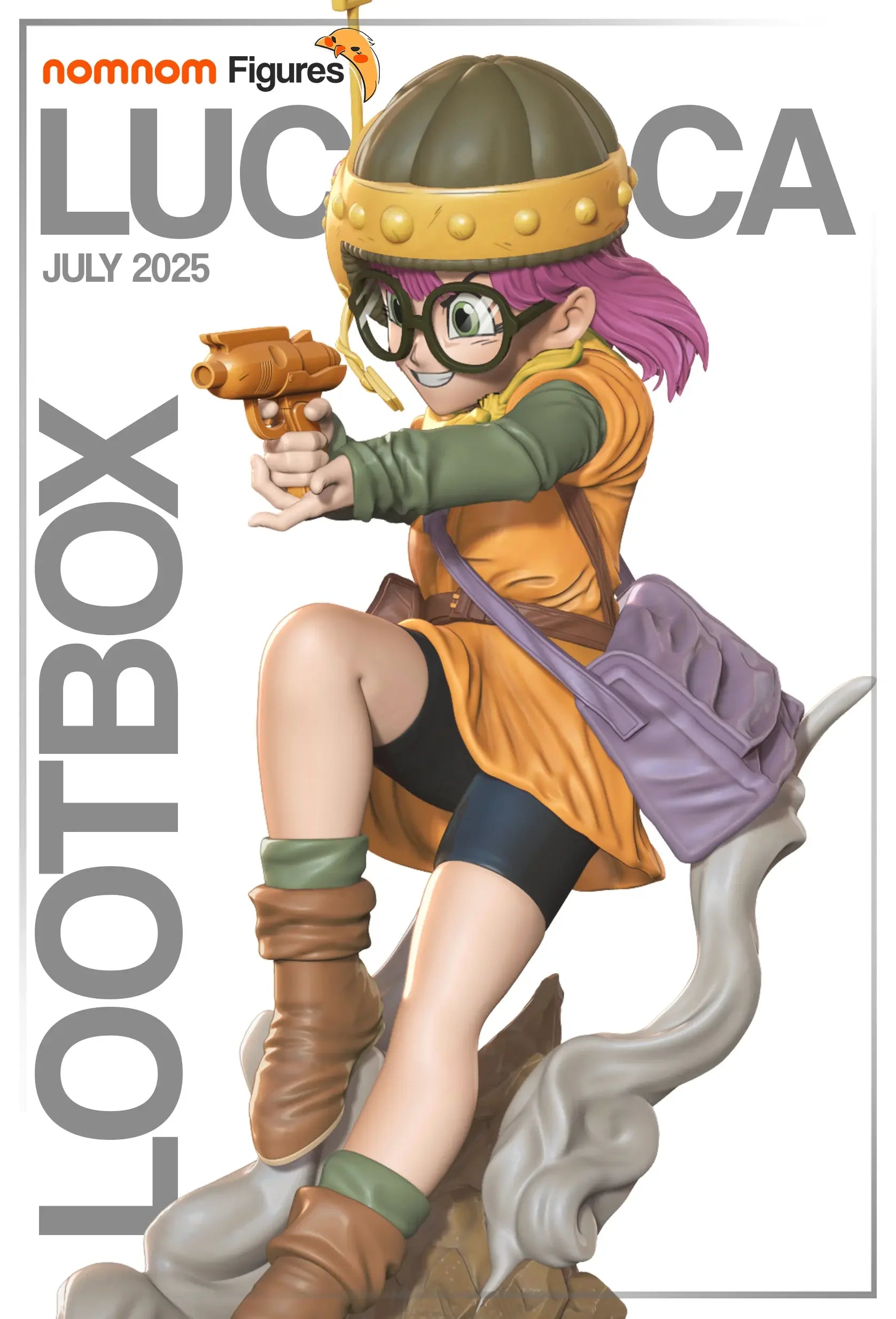Digital rendering of Lucca Chrono Trigger figure with helmet and blaster