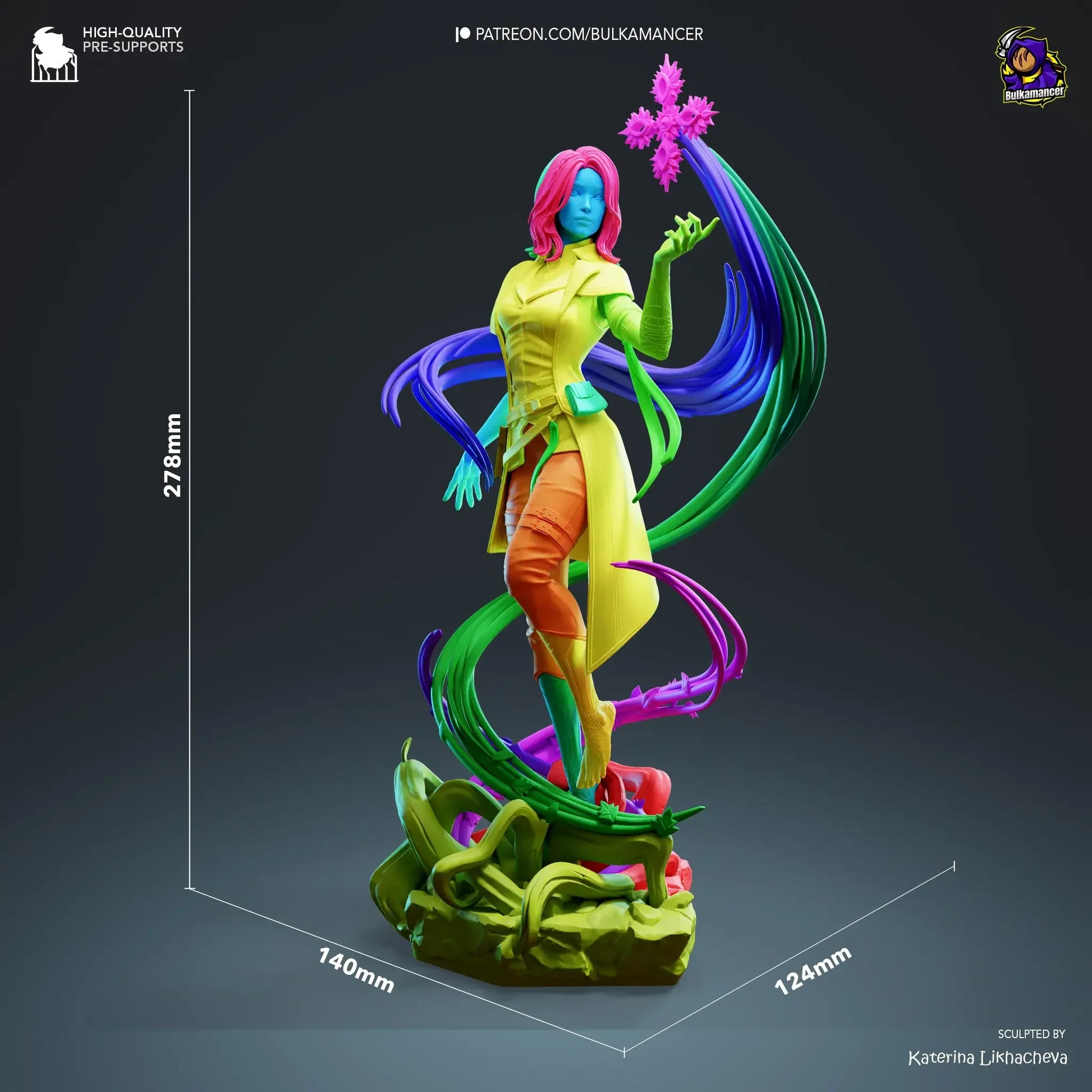 Lune Clair Obscur scale render showing full assembled figure 278mm tall on dynamic base