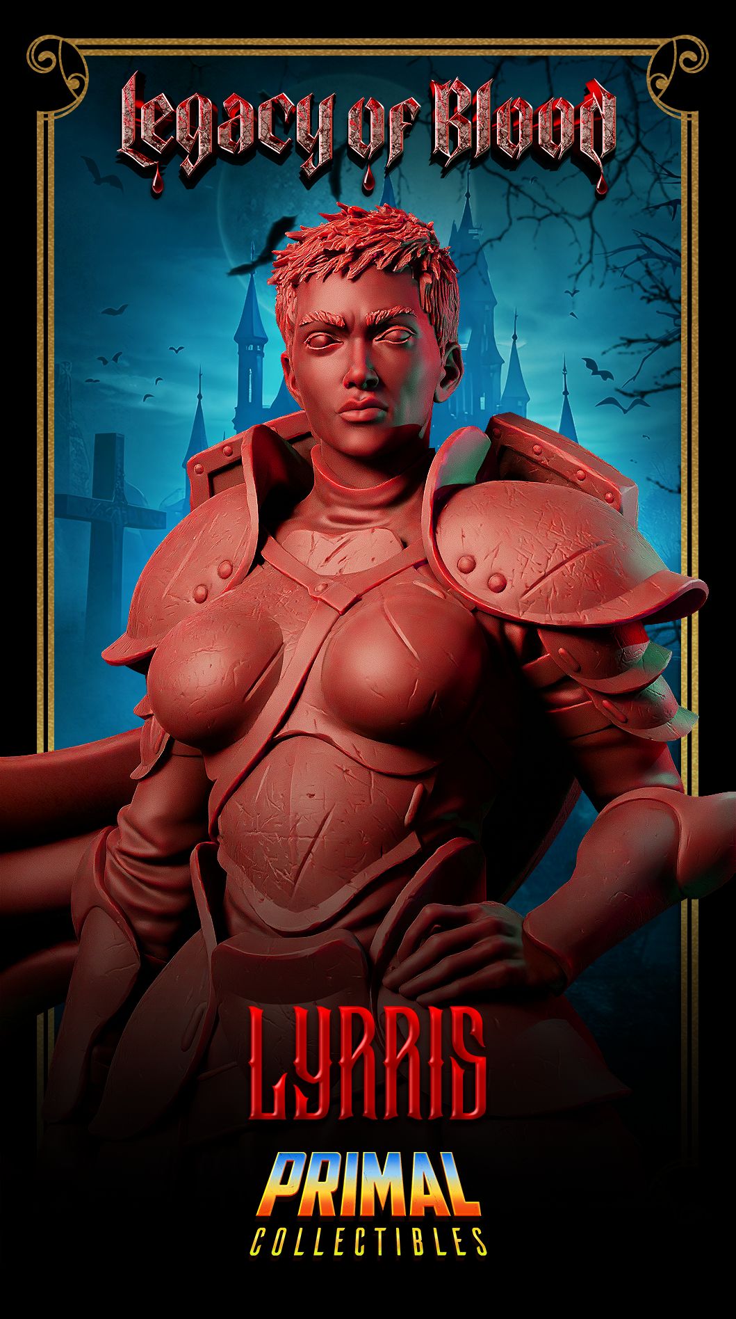Lyrris resin 3D printed paladin miniature from Legacy of Blood, detailed armor and scenic base, perfect RPG hero or display piece.