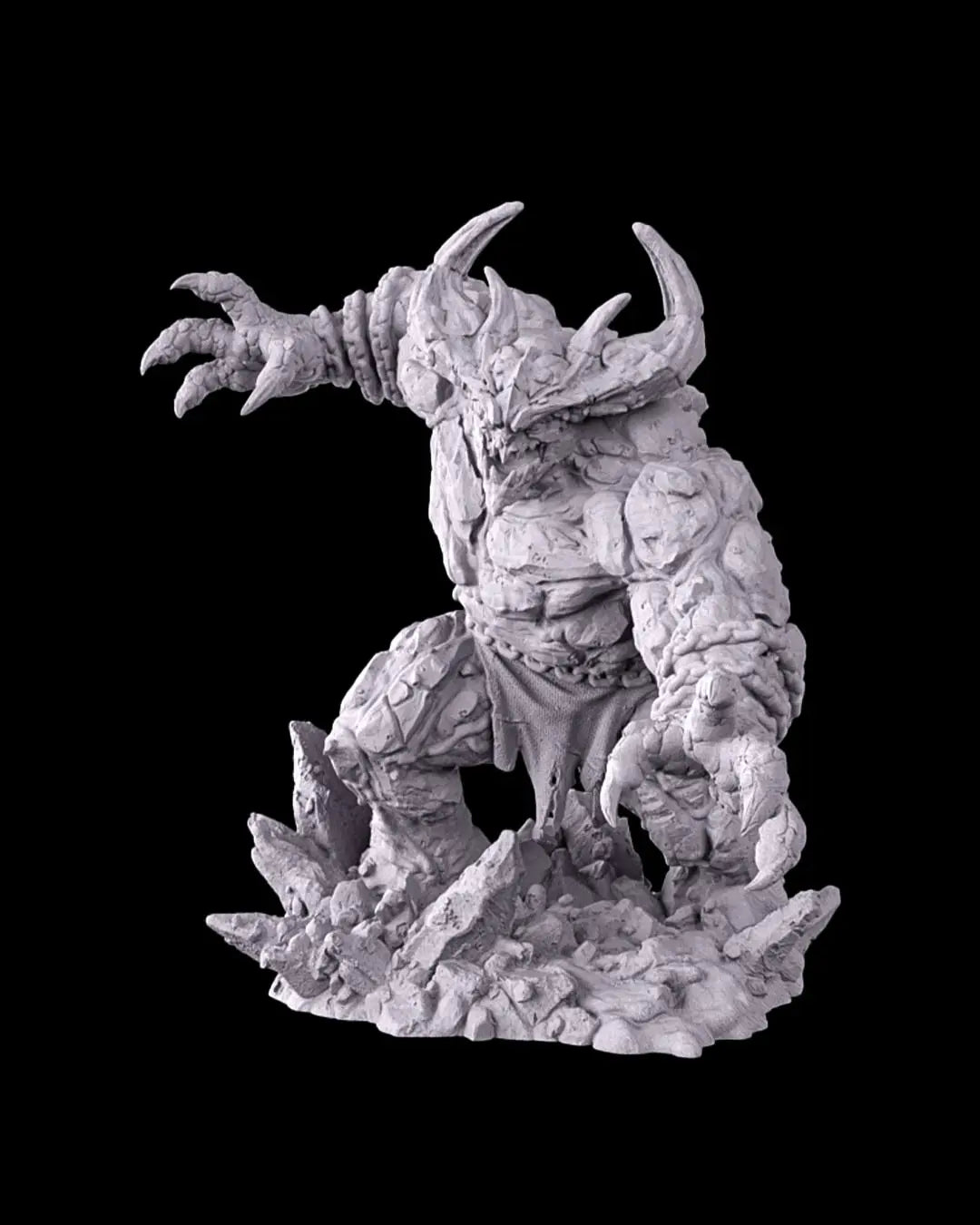 Resin printed Magma Golem miniature in 32mm scale with lava textures