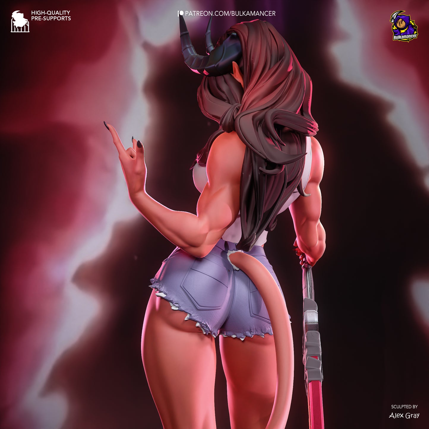 Rear view of Malevola resin statue showing back detail and hair sculpt